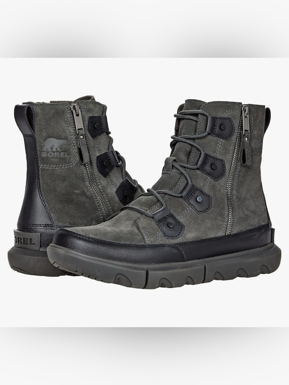 Sorel Explorer Boot Dual Zip Waterproof Winter Warm Black Jet Gray Size 11.5